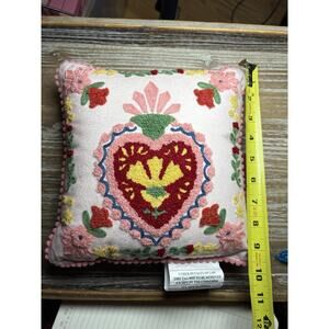 World Market Valentine's Day Heart Floral Throw Pillow Pink 10x10 in